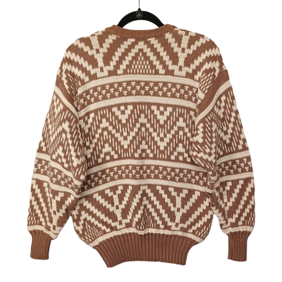 CHRISTOPHER HAYES Brown White Chevron Stripe Print Grandpa Knit Sweater Small - Picture 2 of 5
